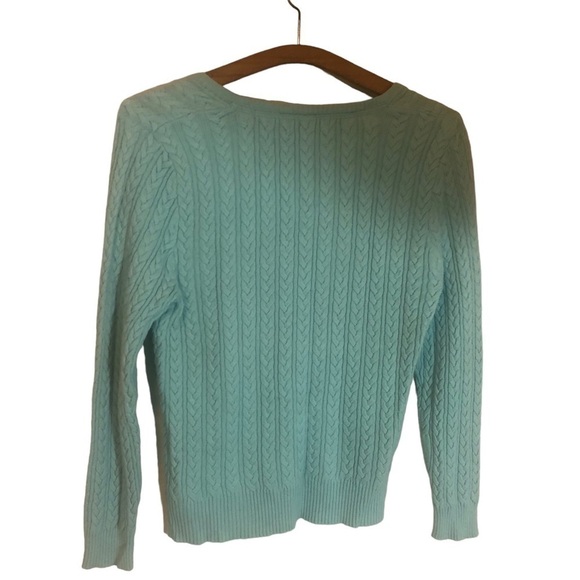 Eddie Bauer Teal Cable Knit Round Neck Sweater Size L - Picture 4 of 6